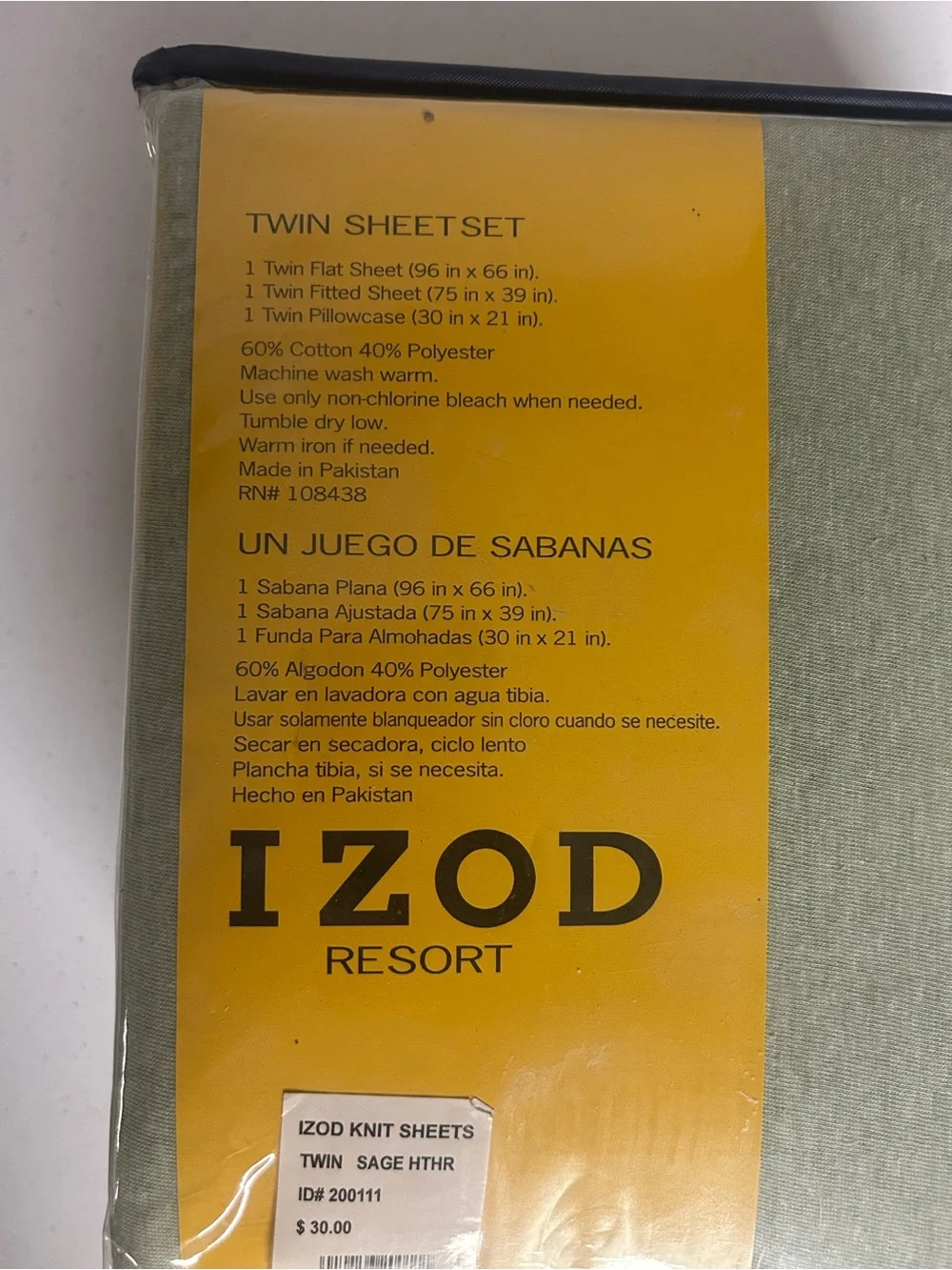 Izod Twin Sheet Set in Olive Green with Navy Trim